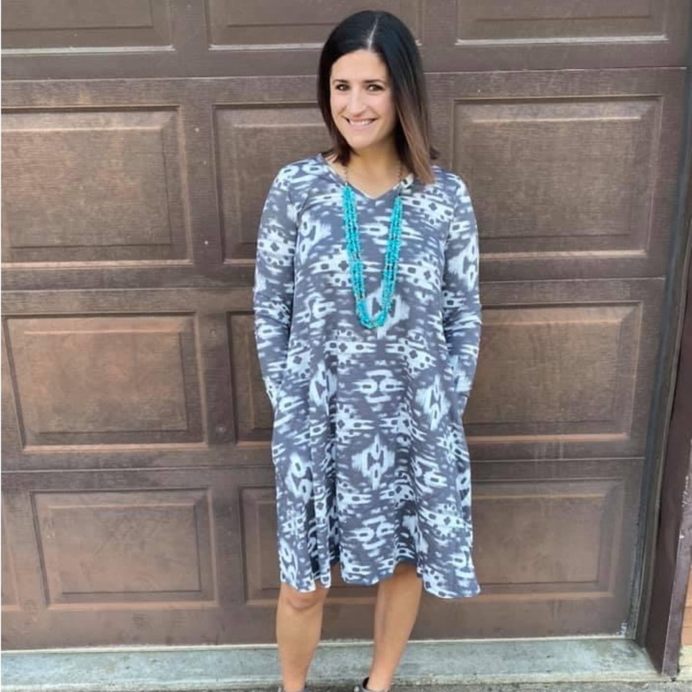NWT - LuLaRoe Emily Dress - Gray & White Aztec Print - Small